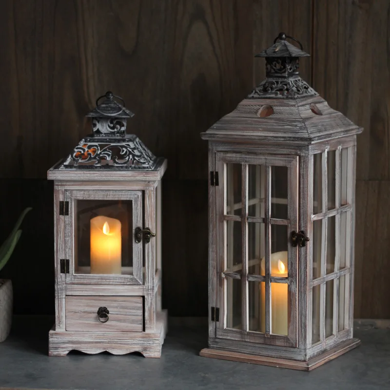 Collectible Vintage Lamps - 빈티지 나무 유리 바람 램프, 철