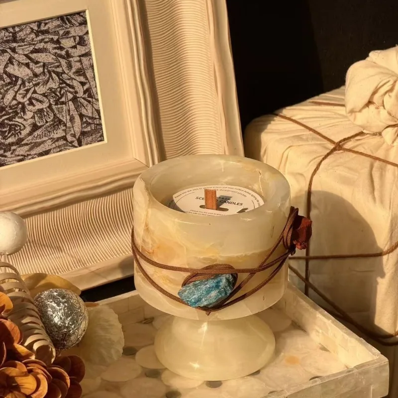 북유럽 앰버 제이드 캔들 홀더 컵 빈티지 기하학적 대리 - Vintage Collectible Marbles 리뷰 및 가격