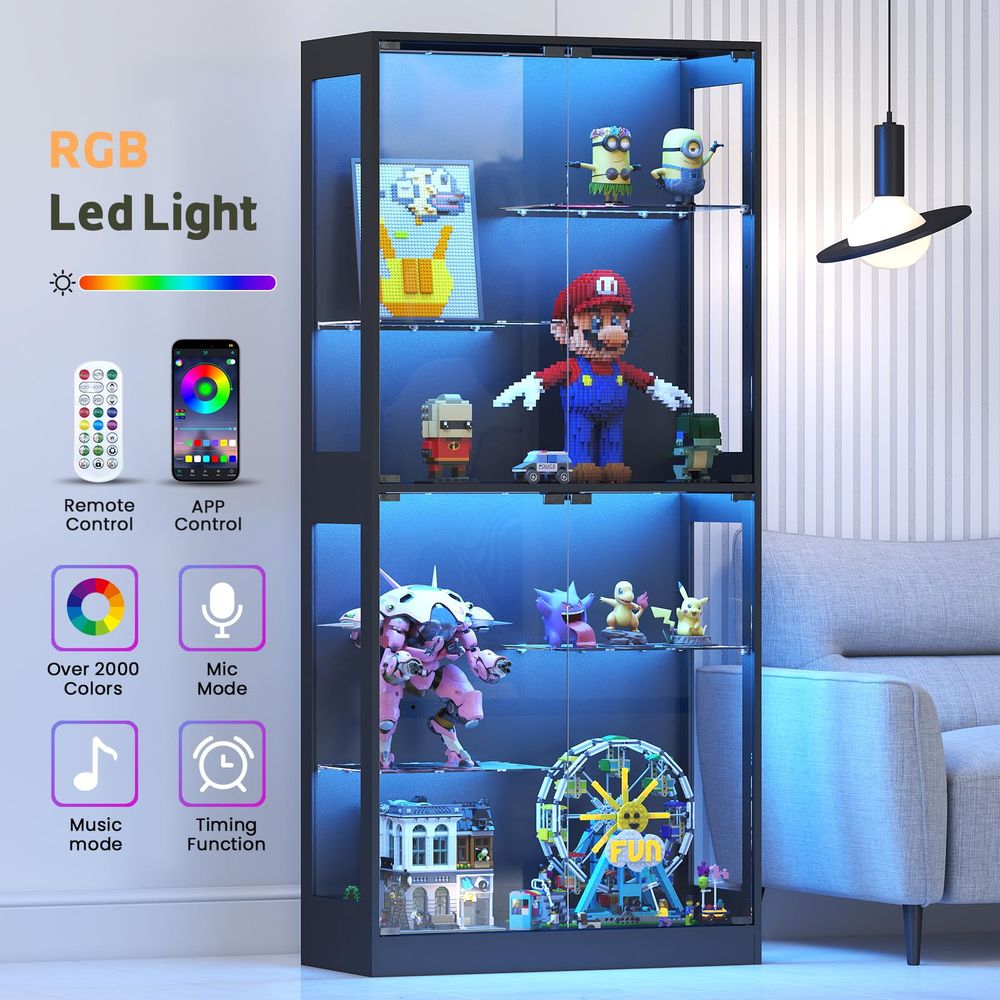 유리문이 있는 진열장 69, RGB LED 조명과 조절 - Collectible Collection 리뷰 및 가격