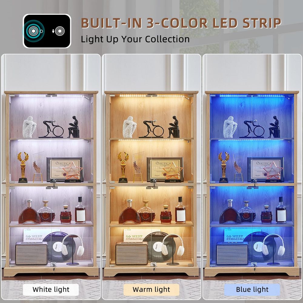 문이 있는 농가풍 유리 진열장, 3색 LED 모션센서  - Collectible Collection 리뷰 및 가격